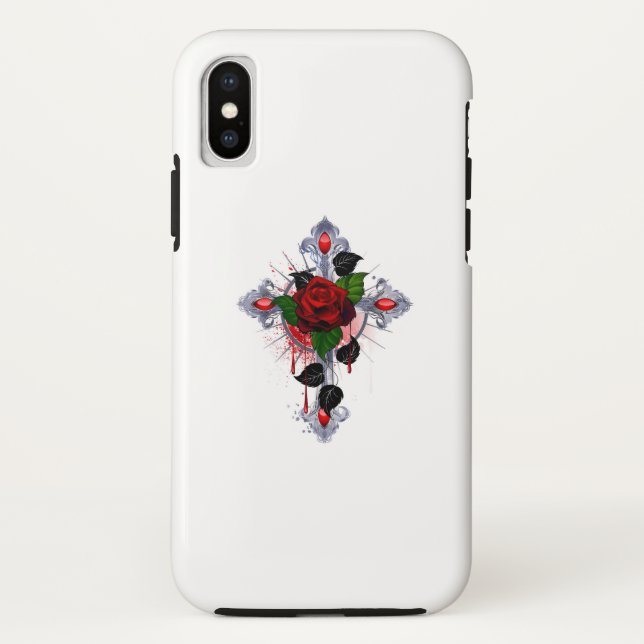 Silberkreuz mit Rote Rose Case-Mate iPhone Hülle (Rückseite)