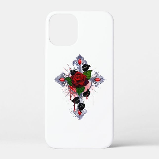 Silberkreuz mit Rote Rose Case-Mate iPhone Hülle (Rückseite)