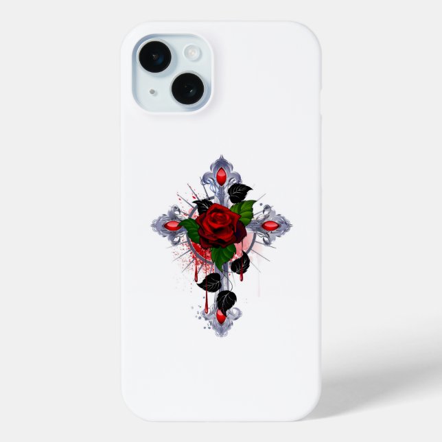 Silberkreuz mit Rote Rose Case-Mate iPhone Hülle (Rückseite)