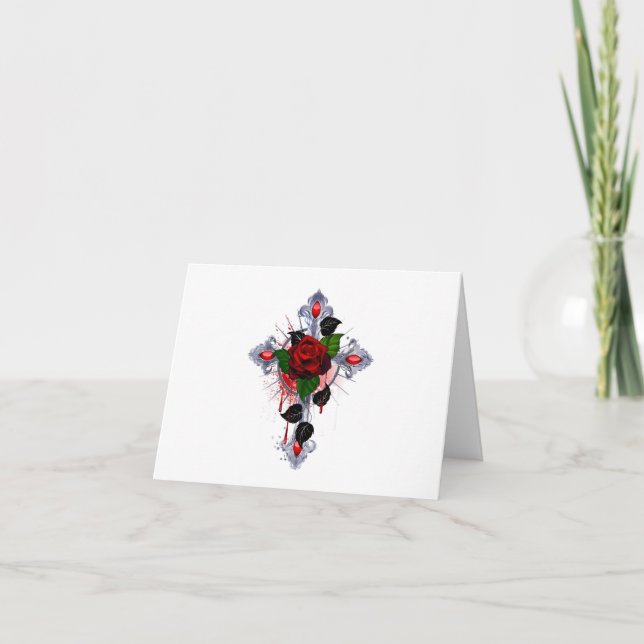 Silberkreuz mit Rote Rose Dankeskarte (Vorderseite)