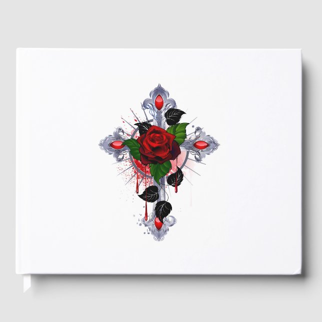 Silberkreuz mit Rote Rose Gästebuch (Vorderseite)
