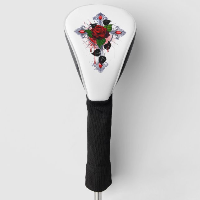 Silberkreuz mit Rote Rose Golf Headcover (Vorderseite)