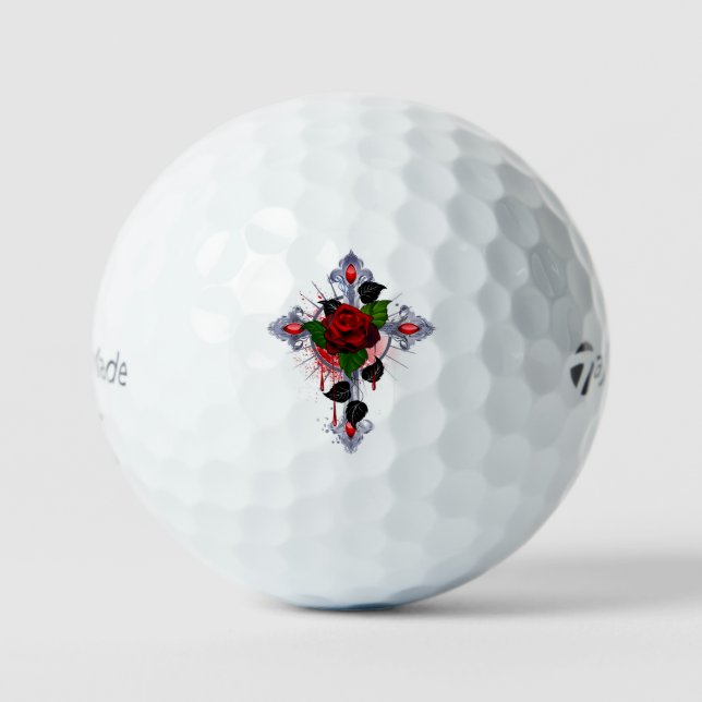 Silberkreuz mit Rote Rose Golfball (Vorderseite)