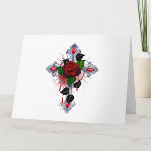 Silberkreuz mit Rote Rose Karte
