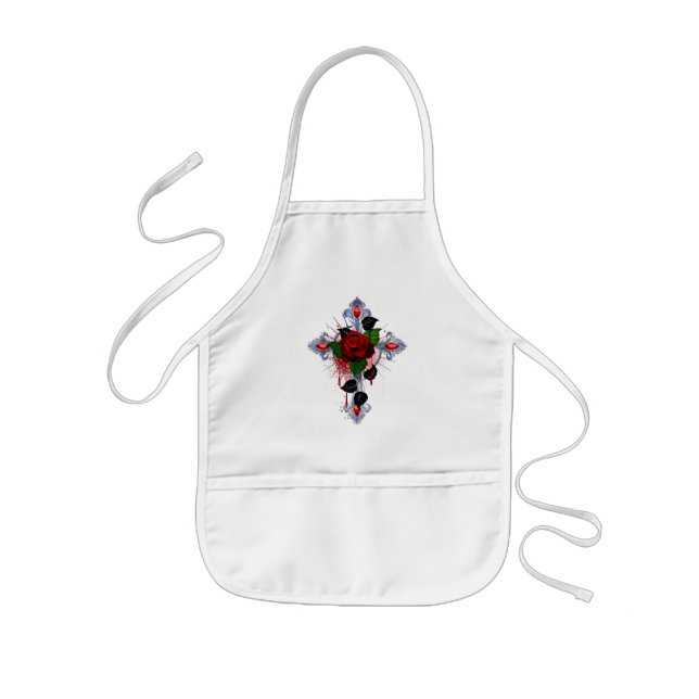 Silberkreuz mit Rote Rose Kinderschürze (Vorne)
