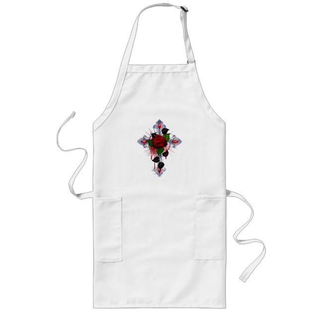 Silberkreuz mit Rote Rose Lange Schürze (Vorne)