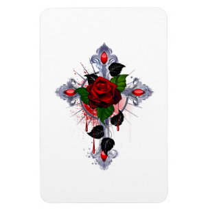 Silberkreuz mit Rote Rose Magnet