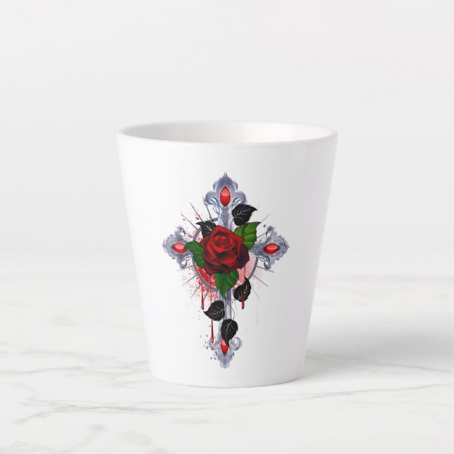 Silberkreuz mit Rote Rose Milchtasse (Vorderseite)