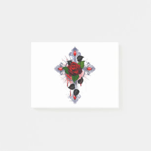Silberkreuz mit Rote Rose Post-it Klebezettel