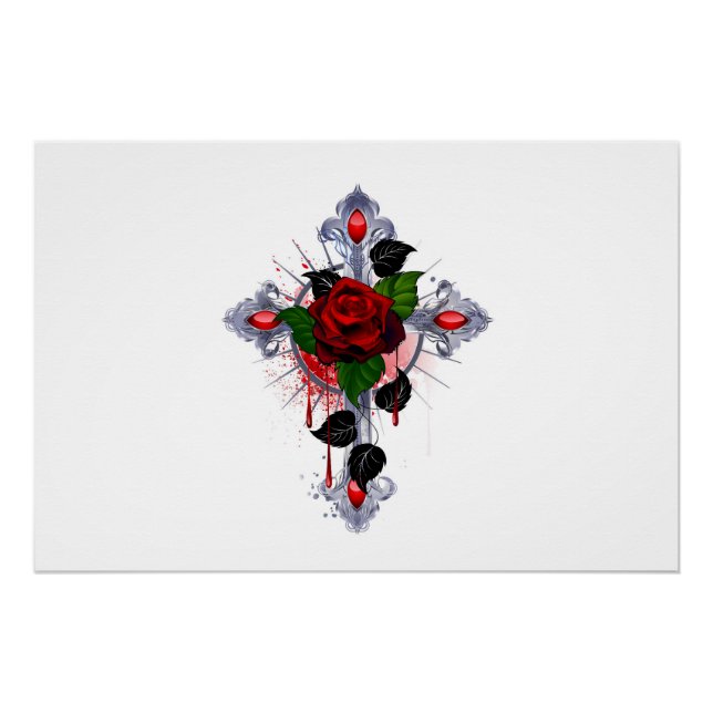 Silberkreuz mit Rote Rose Poster (Vorderseite)