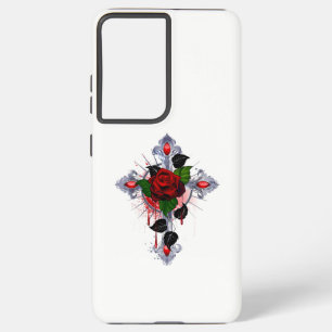 Silberkreuz mit Rote Rose Samsung Galaxy Hülle