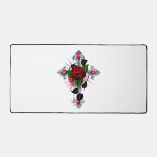Silberkreuz mit Rote Rose Schreibtischunterlage