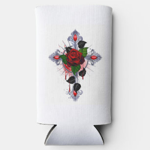 Silberkreuz mit Rote Rose Selters Dosenkühler