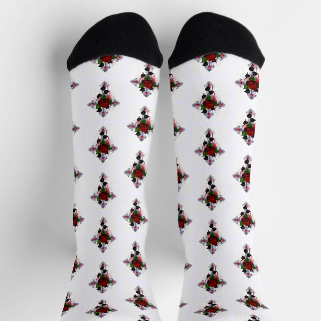 Silberkreuz mit Rote Rose Socken (Oben)