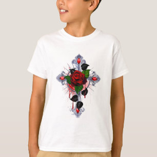 Silberkreuz mit Rote Rose T-Shirt