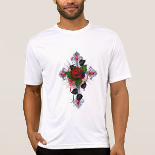 Silberkreuz mit Rote Rose T-Shirt