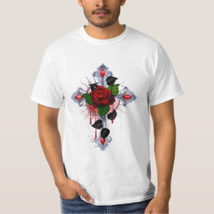 Silberkreuz mit Rote Rose T-Shirt