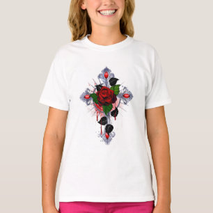 Silberkreuz mit Rote Rose T-Shirt