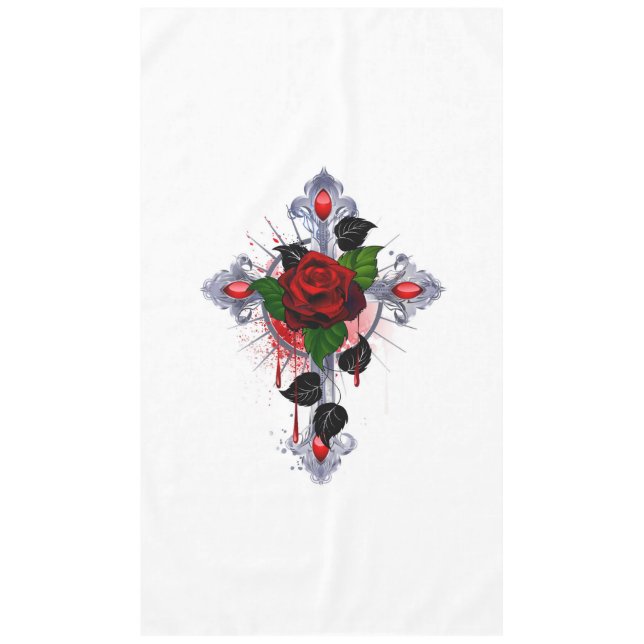 Silberkreuz mit Rote Rose Tischdecke (Vorderseite)