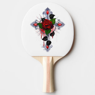 Silberkreuz mit Rote Rose Tischtennis Schläger