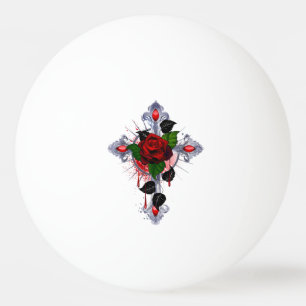 Silberkreuz mit Rote Rose Tischtennisball
