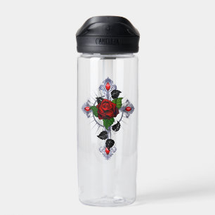 Silberkreuz mit Rote Rose Trinkflasche