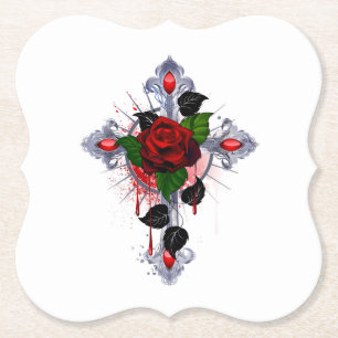 Silberkreuz mit Rote Rose Untersetzer