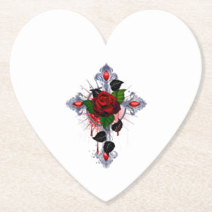 Silberkreuz mit Rote Rose Untersetzer