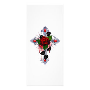 Silberkreuz mit Rote Rose Werbekarte