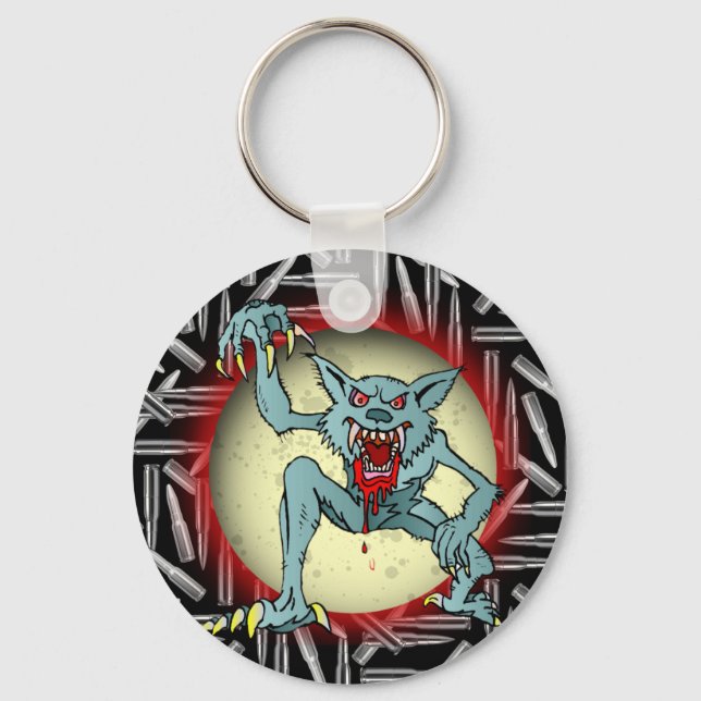 Silberkugeln, grauer Werwolf Vollmond Halloween Schlüsselanhänger (Vorderseite)