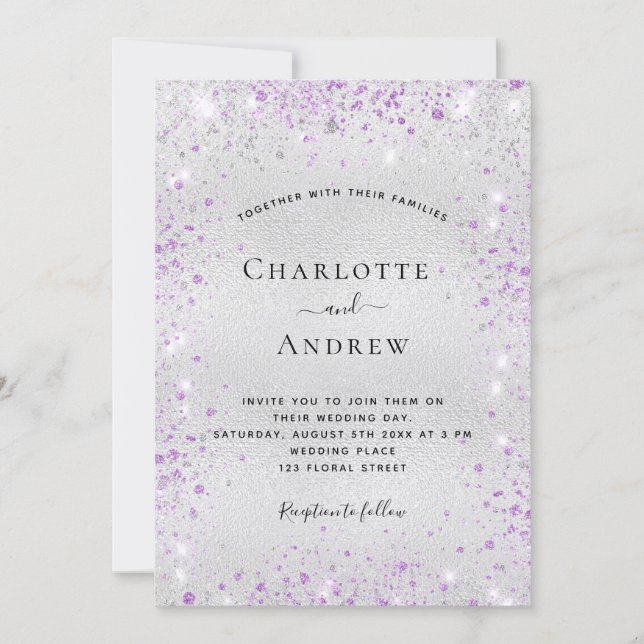 Silberlavendelhochzeit Einladung (Vorderseite)