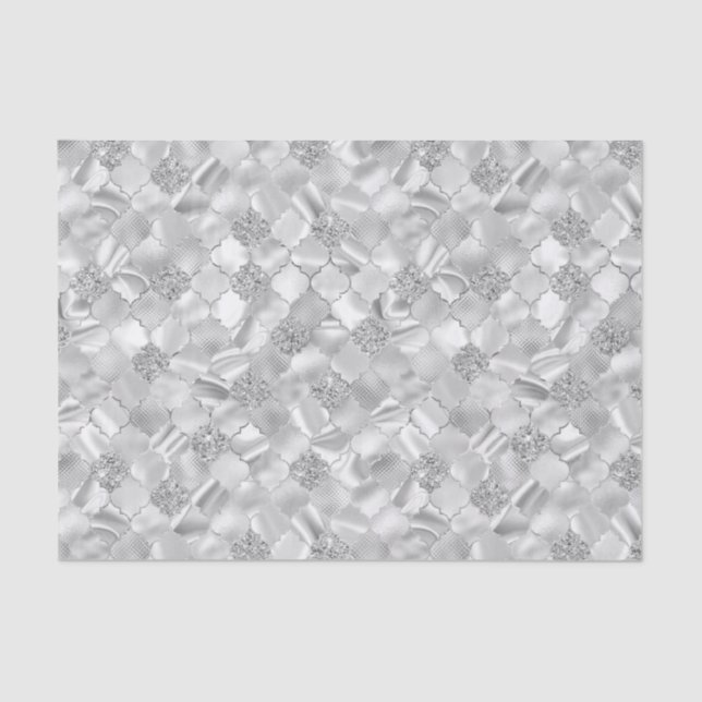 Silbermarokkanisches Quatrefolienmuster Seidenpapier (Vorderseite)