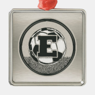 Silbermedaille-Fußball-Monogramm-Buchstabe E Silbernes Ornament