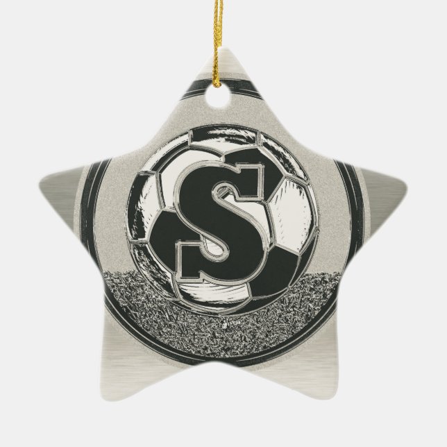 Silbermedaille-Fußball-Monogramm-Buchstabe S Keramik Ornament (Vorne)