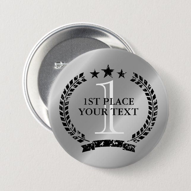 Silbermedaille Lorbeerkranz Wappen 1. Platz Gewinn Button (Vorne & Hinten)