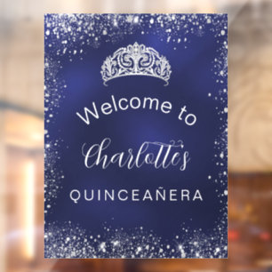 Silbermedaille willkommen im Glitzer Quinceanera Fensteraufkleber