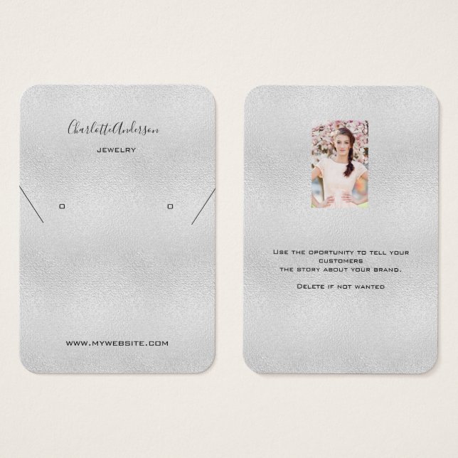 Silbermetall Ohrring Schmuck Foto Display Karte (Vorne & Hinten)