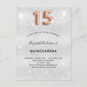 Silbermetall-Rose aus Quinceanera, Glitzer Einladungspostkarte