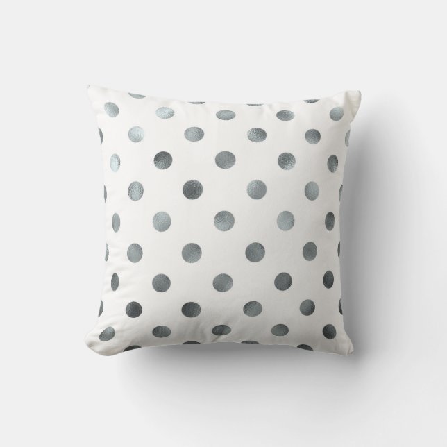 Silbermetalle Imitat Foil Polka Dot White Kissen (Vorderseite)