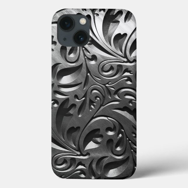 Silbermetallgravur aus abstraktem Graustahl Case-Mate iPhone Hülle (Rückseite)