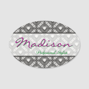Silbermetallische Blume und Edelsteine Name-Tag Namensschild