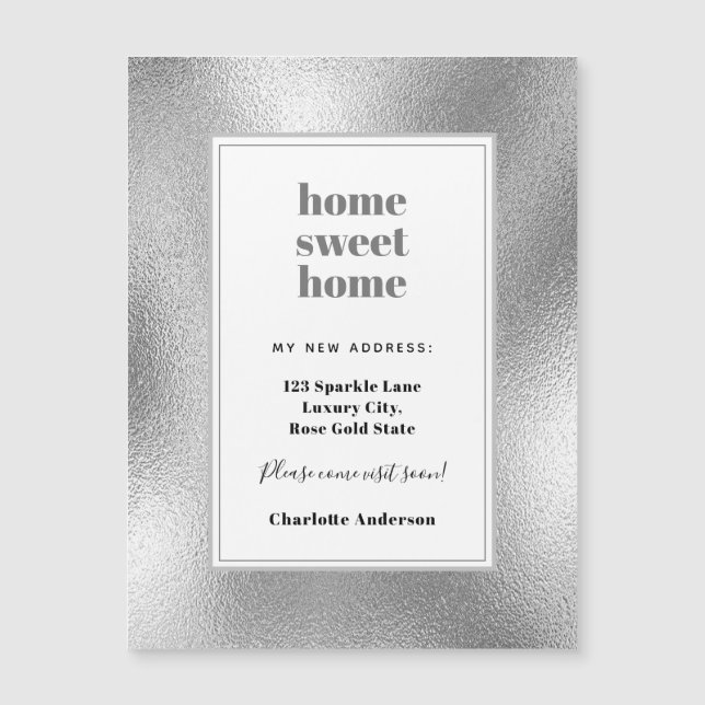 Silbermoderner Zuhause-Sweet-Zuhause-Bewegungmagne Magnetkarte (Vorderseite)