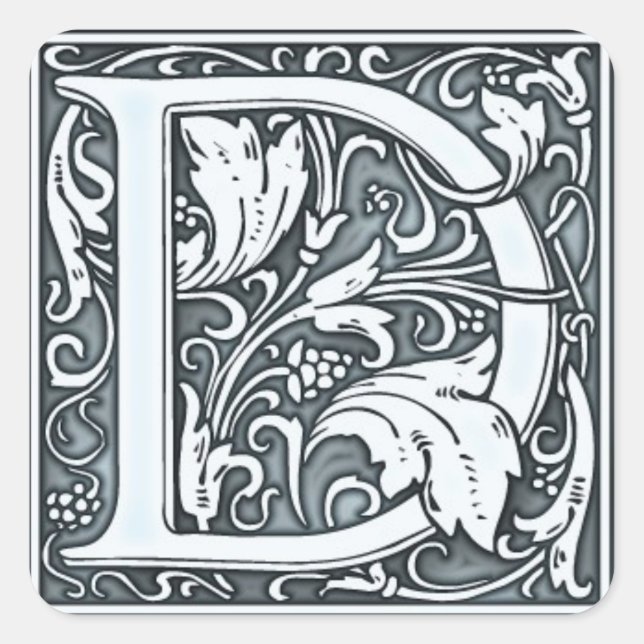 Silbermonogramm geblüht quadratischer aufkleber (Vorderseite)