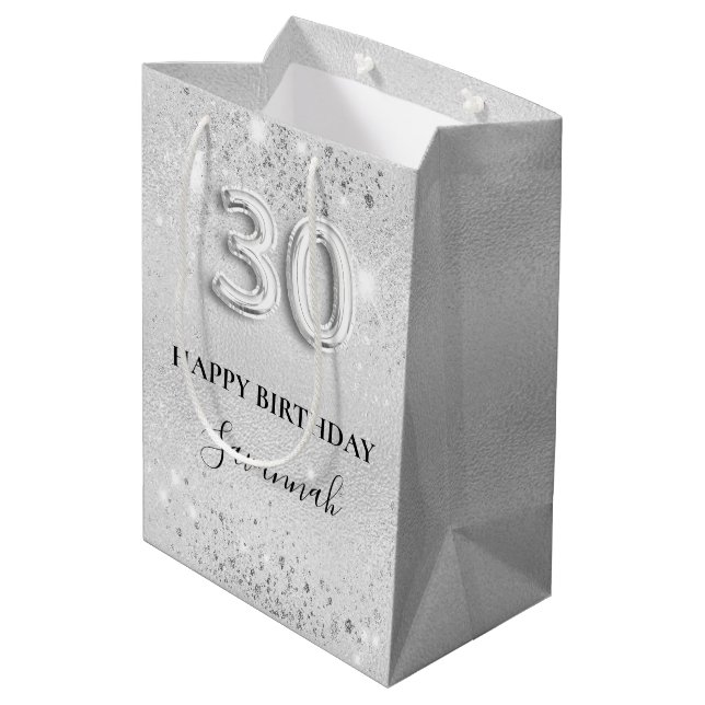 Silbername des 30. Glitzer Mittlere Geschenktüte (Rückseite Schrägansicht)