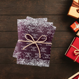 Silbername Geburtstag von Burgund Geschenkpapier Set