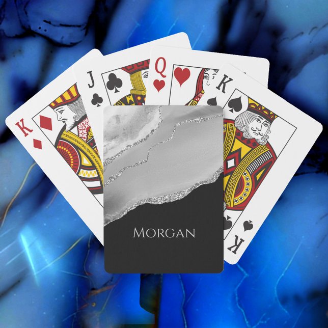 Silbername, Glitzer und Agate auf Schwarz Spielkarten (Von Creator hochgeladen)