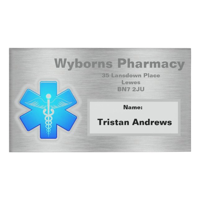 Silbername mit Pharmazie-Namen Namenschild (Vorderseite)