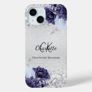Silbernaveblasblauer Blütenblattmuster, eleganter  Case-Mate iPhone Hülle