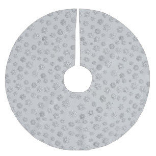Silberne 3D-Schneeflocken auf silbernem Hintergrun Polyester Weihnachtsbaumdecke