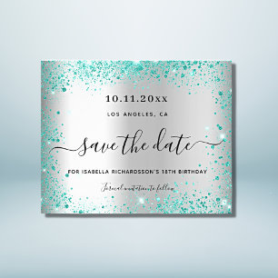 Silberne aquamarine Glitzer Save the Date Flyer